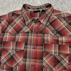 Harley-Davidson Shirt Mens XL Red Black Plaid Short Sleeve Western Cotton Biker